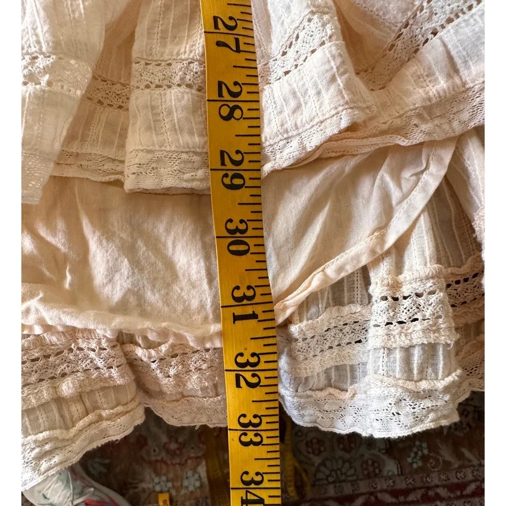 LoveShackFancy SZ SM Natasha Lace Ruffle‎ Mini Dress Cream Ivory Smocked Waist - Picture 13 of 15
